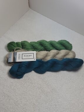 Blue Sky Fibers 3-Skein Yarn Set — Green, Natural, Teal - NWT
